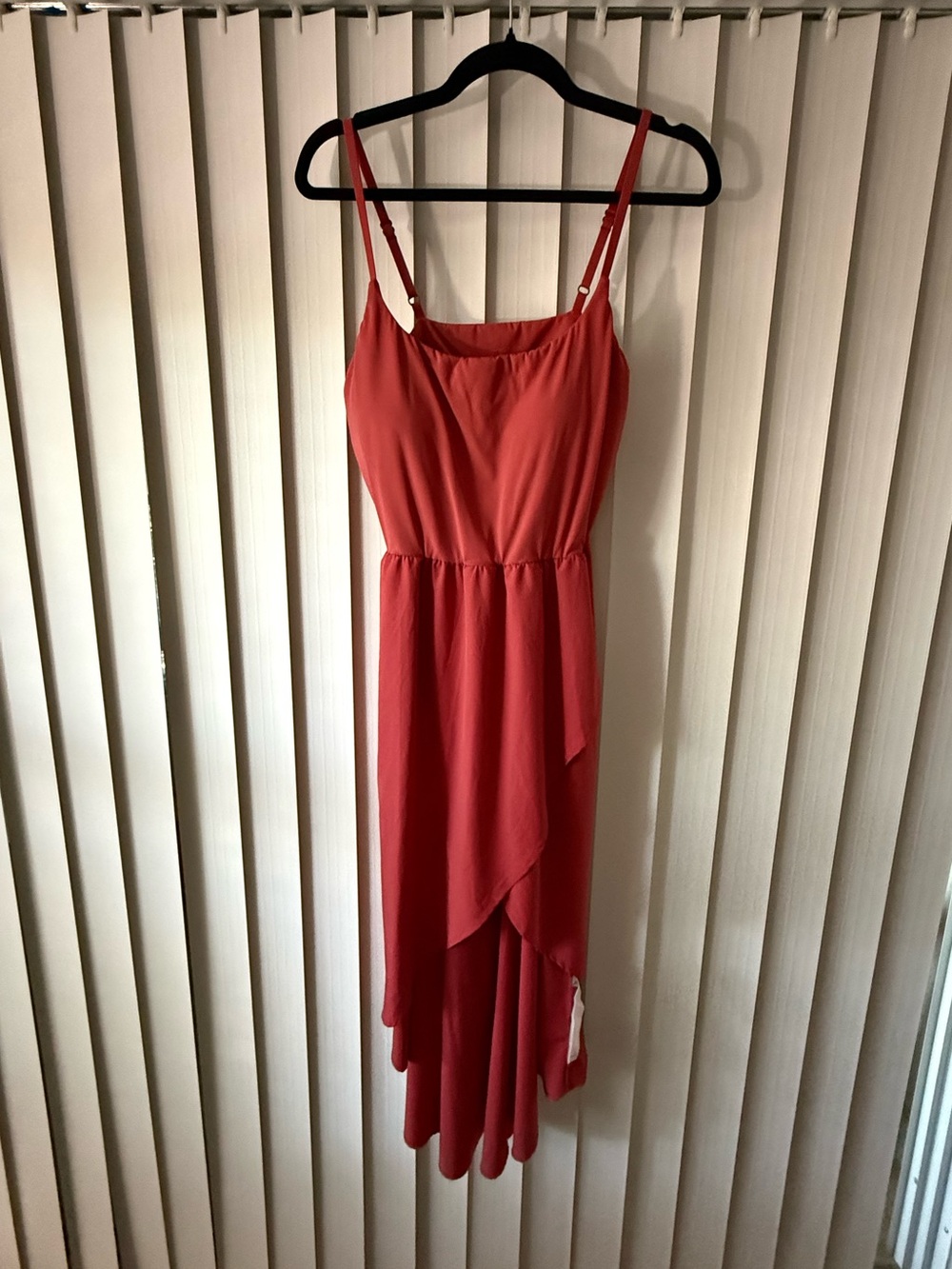 HALARA Coral Red High-Low Slip Dress